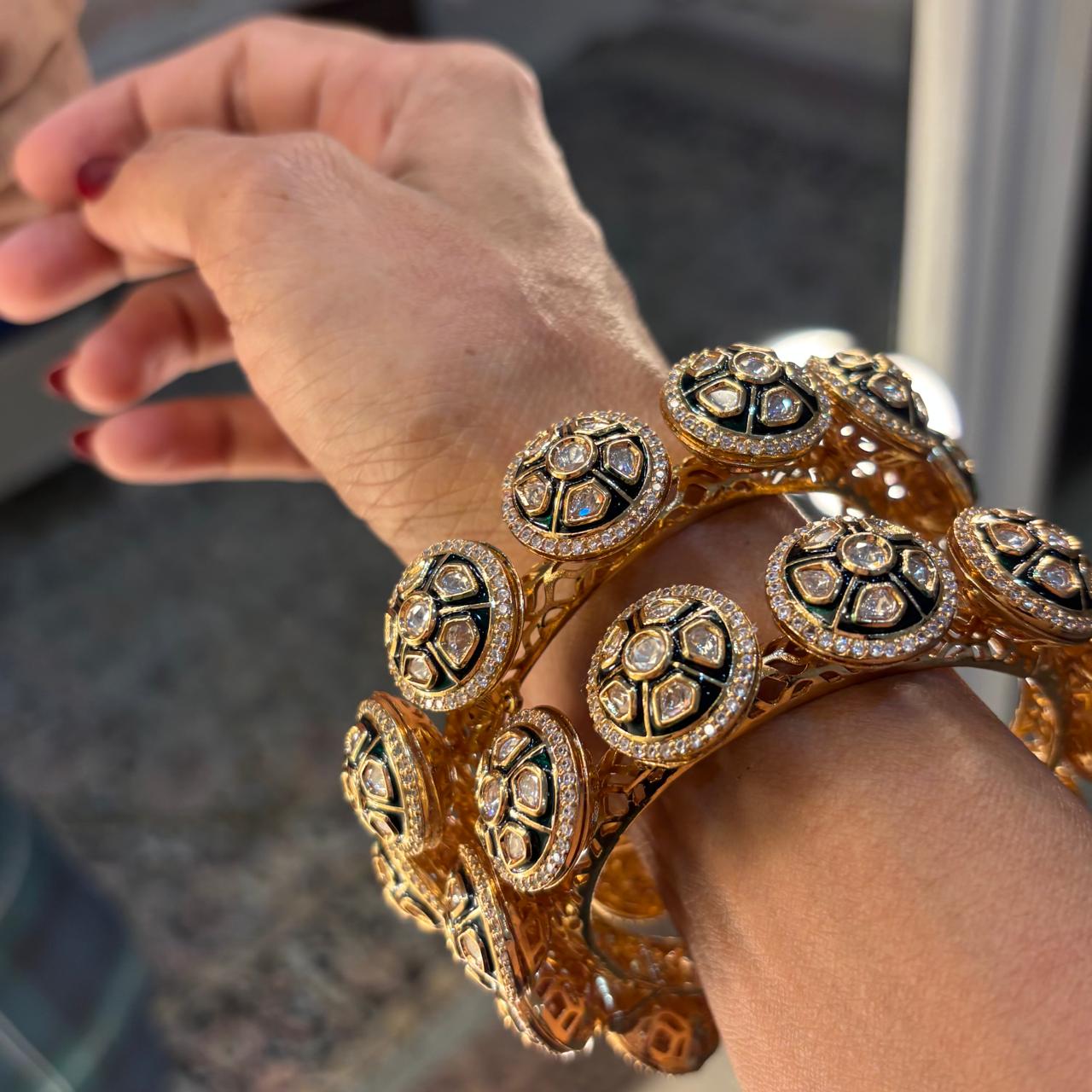 royal Kada Bangles with Kundan, diamonds and meenakari work with clasp to open and close