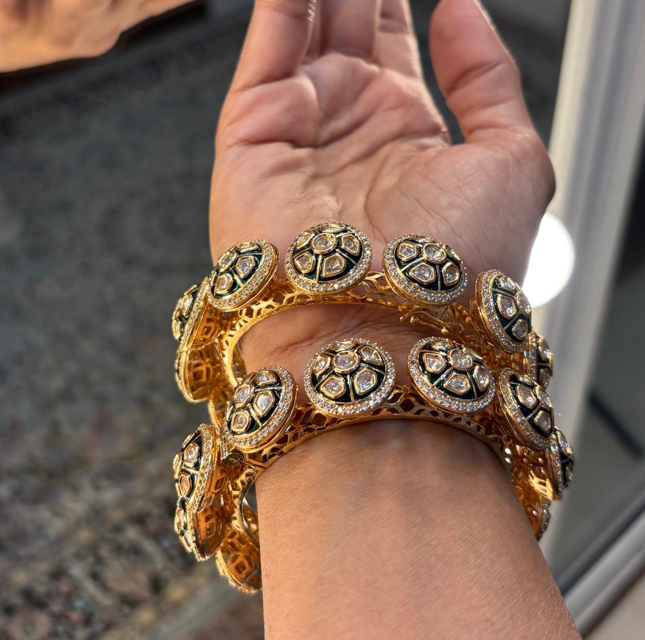 royal Kada Bangles with Kundan, diamonds and meenakari work with clasp to open and close