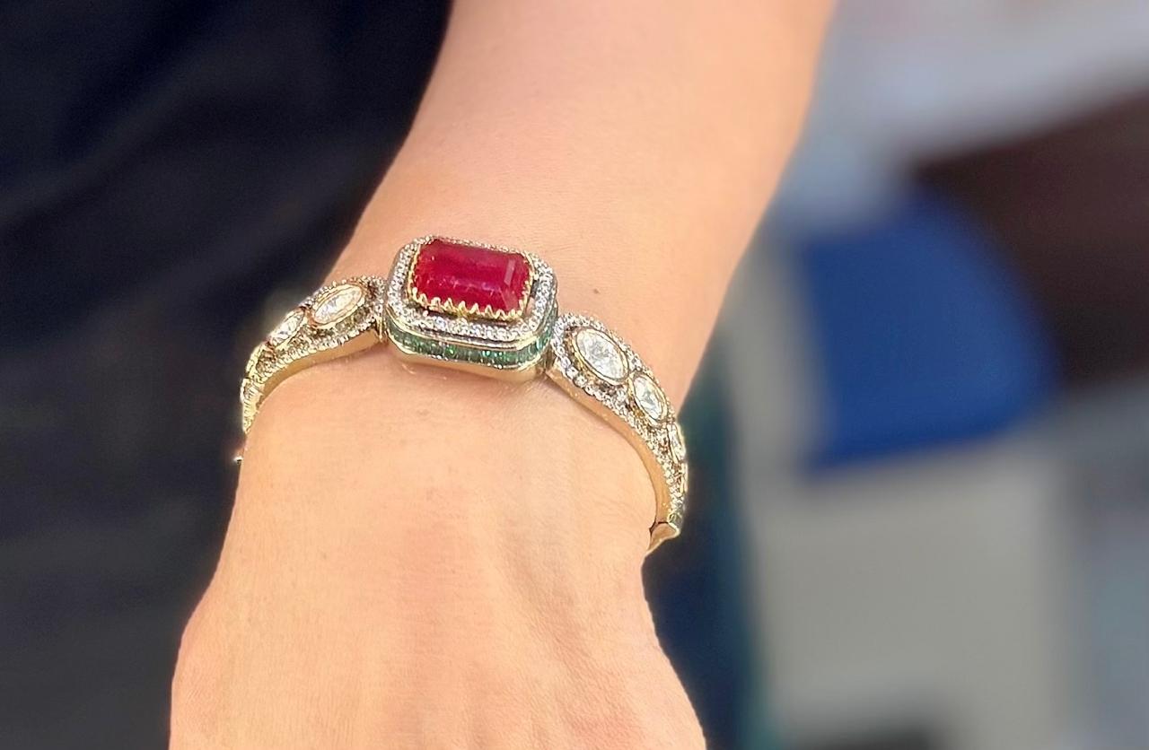 victorian ruby kundan diamond openable bracelet