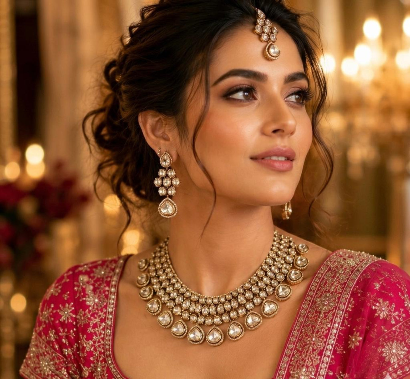  luxury polki moissanite kundan bridal necklace set
