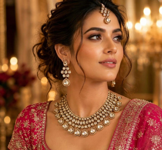  luxury polki moissanite kundan bridal necklace set