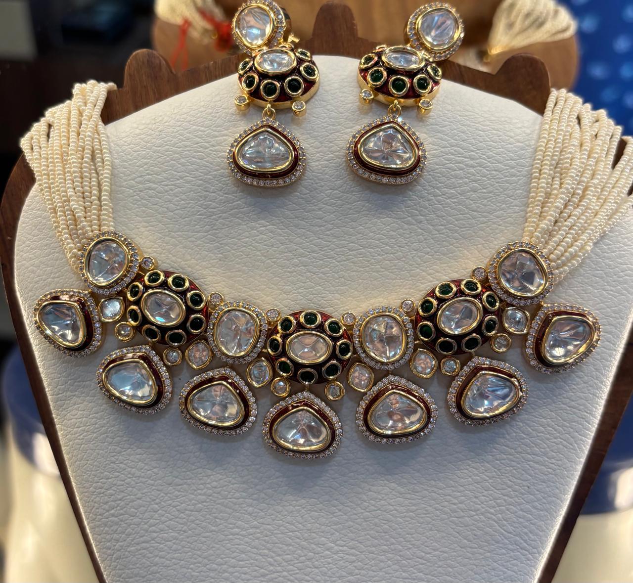 kundan and meenakari  with pearls festive necklace set