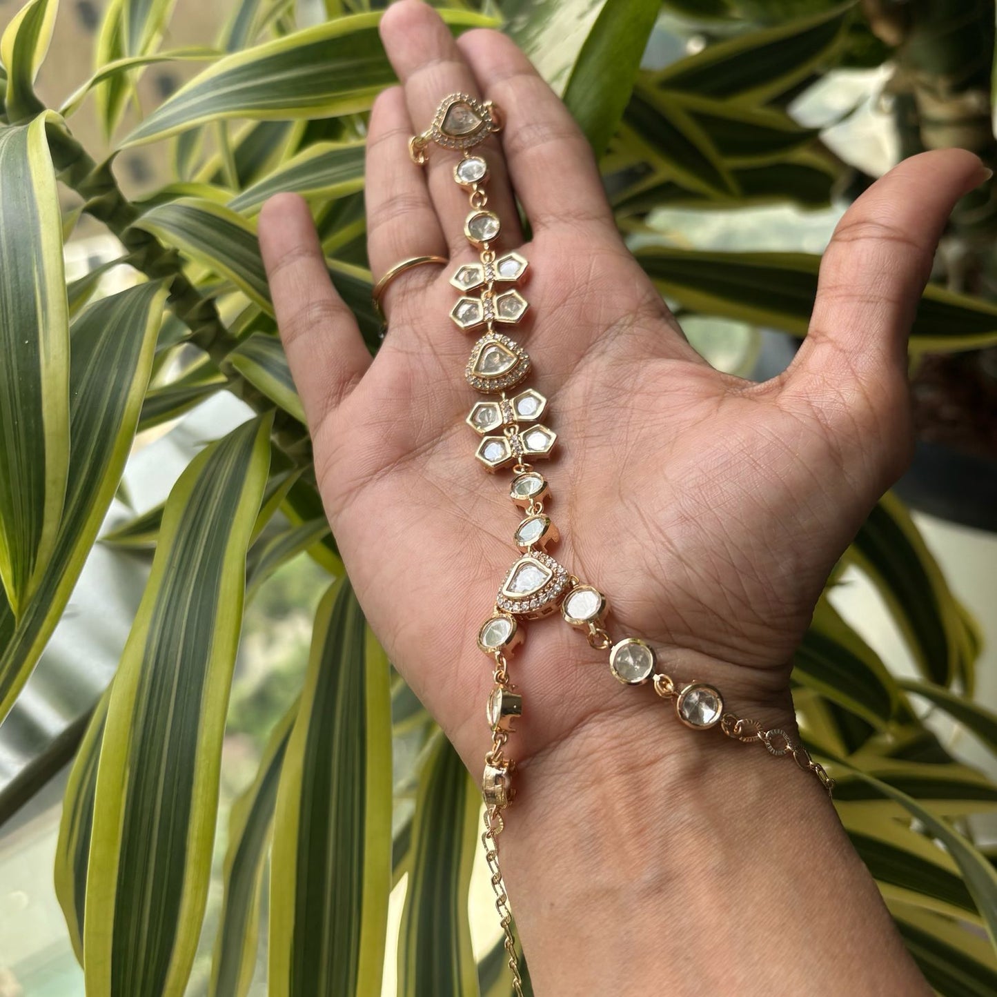 Modern polki kundan hand harness for the royal aura