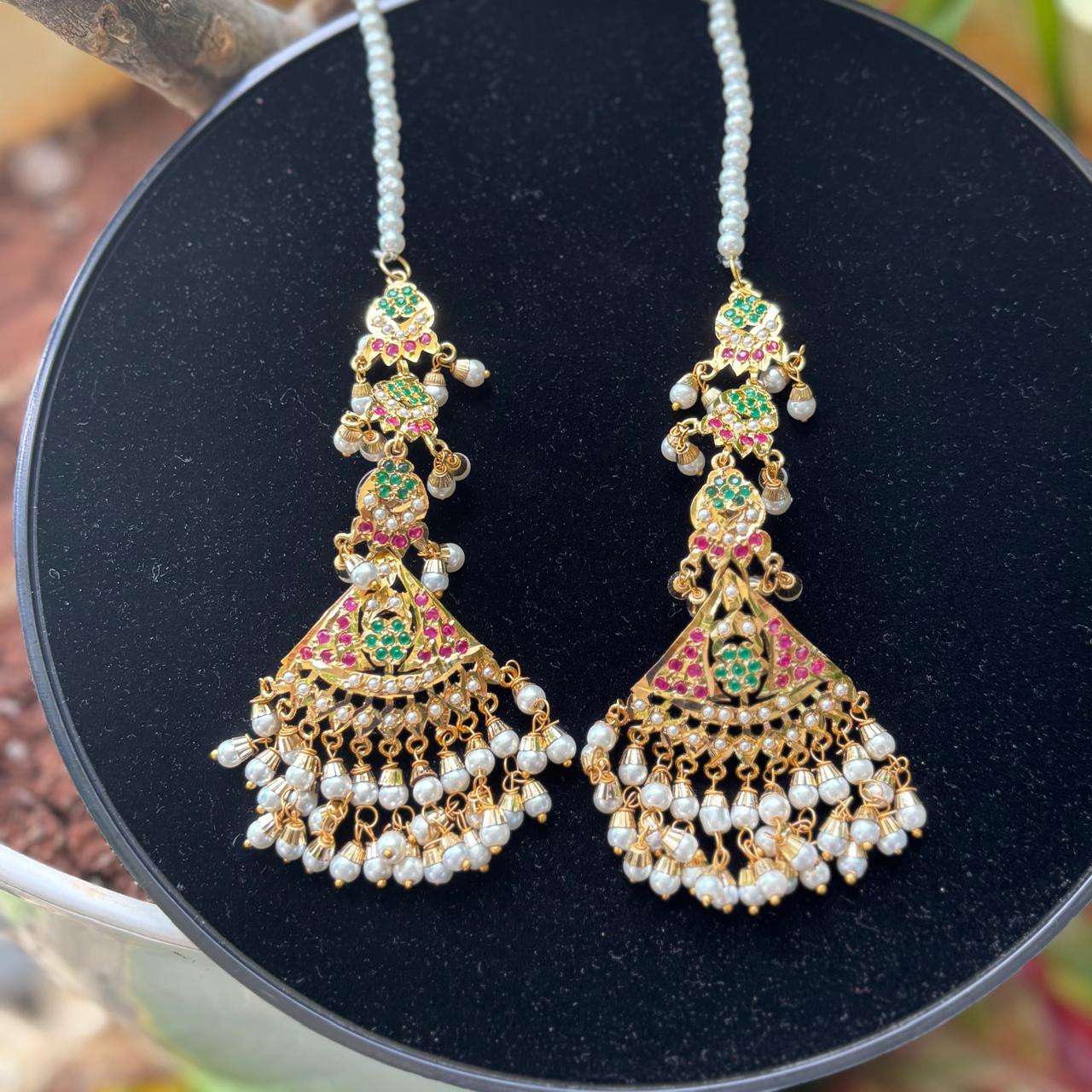 Multi stones Jadau earrings with kanchain kannauti ear climber earrings