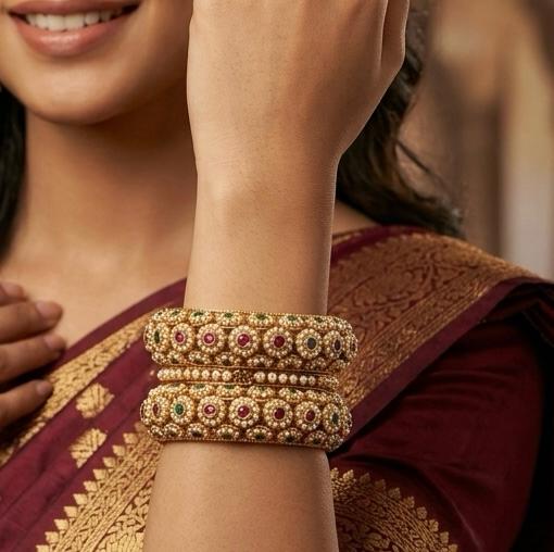 ethnic multistone  and pearls openable kada bangles  