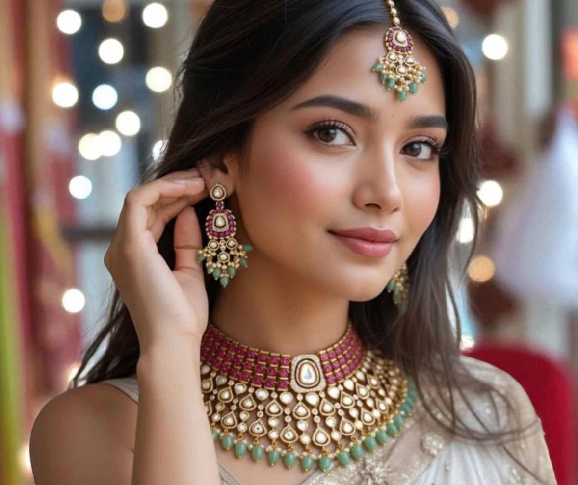 multicolor kundan diamonds victorian bridal necklace set