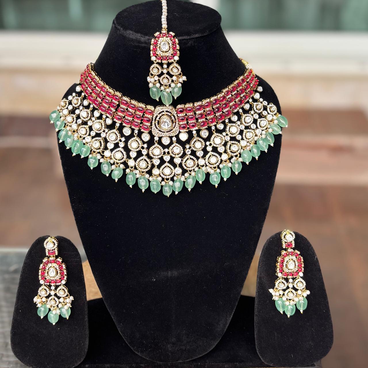 multicolor kundan diamonds victorian bridal necklace set