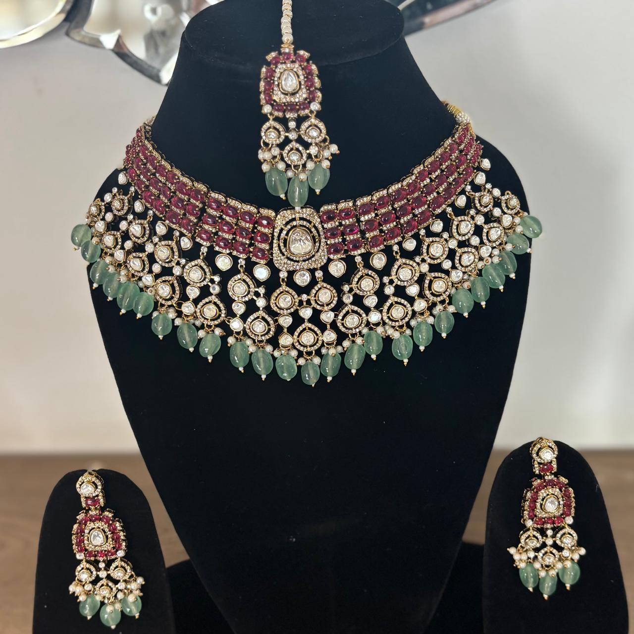 multicolor kundan diamonds victorian bridal necklace set