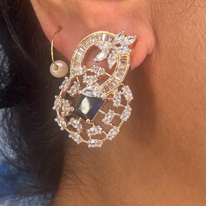 luxury like fine jewellery blue stone and american diamond gold pendant set