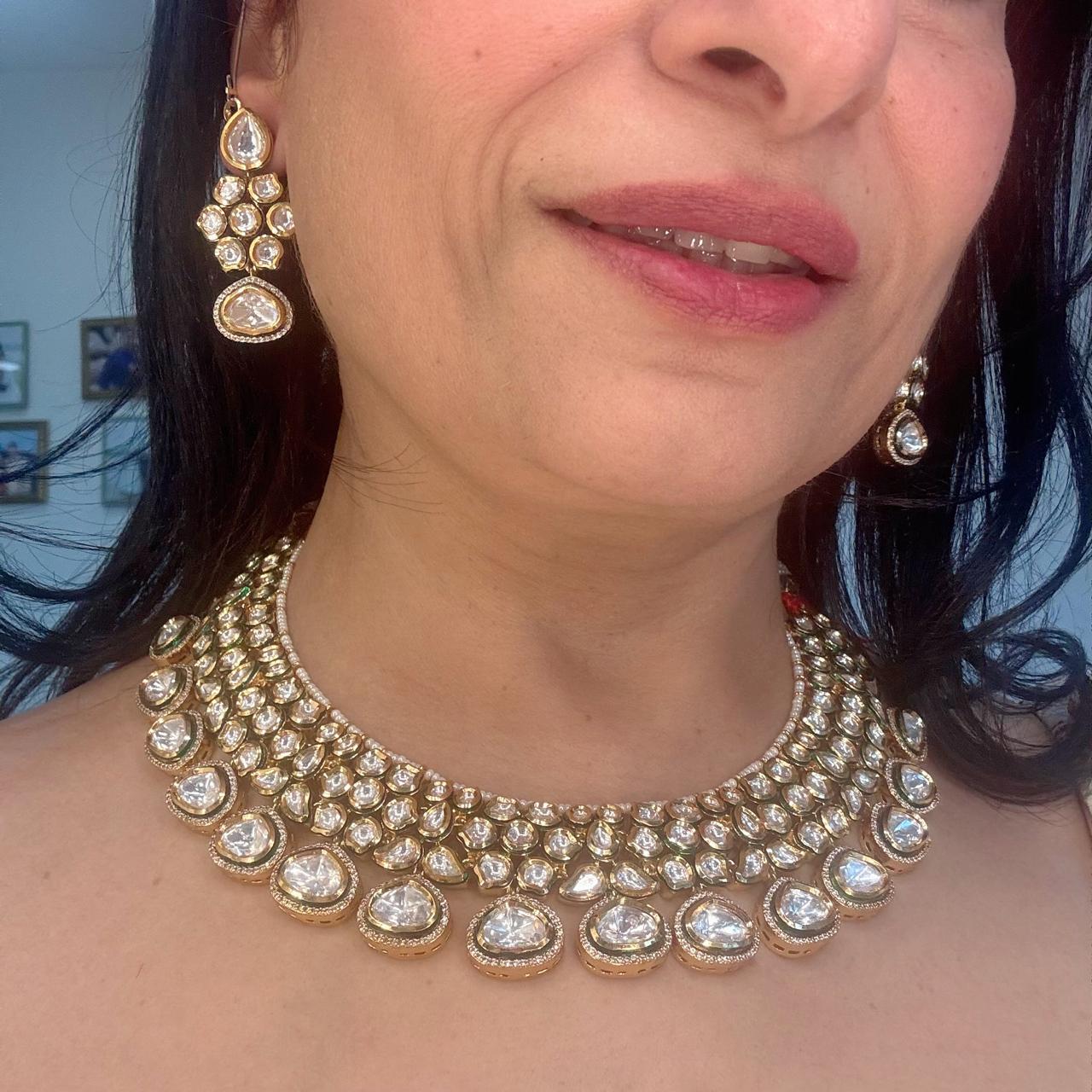 luxury polki moissanite kundan bridal necklace set
