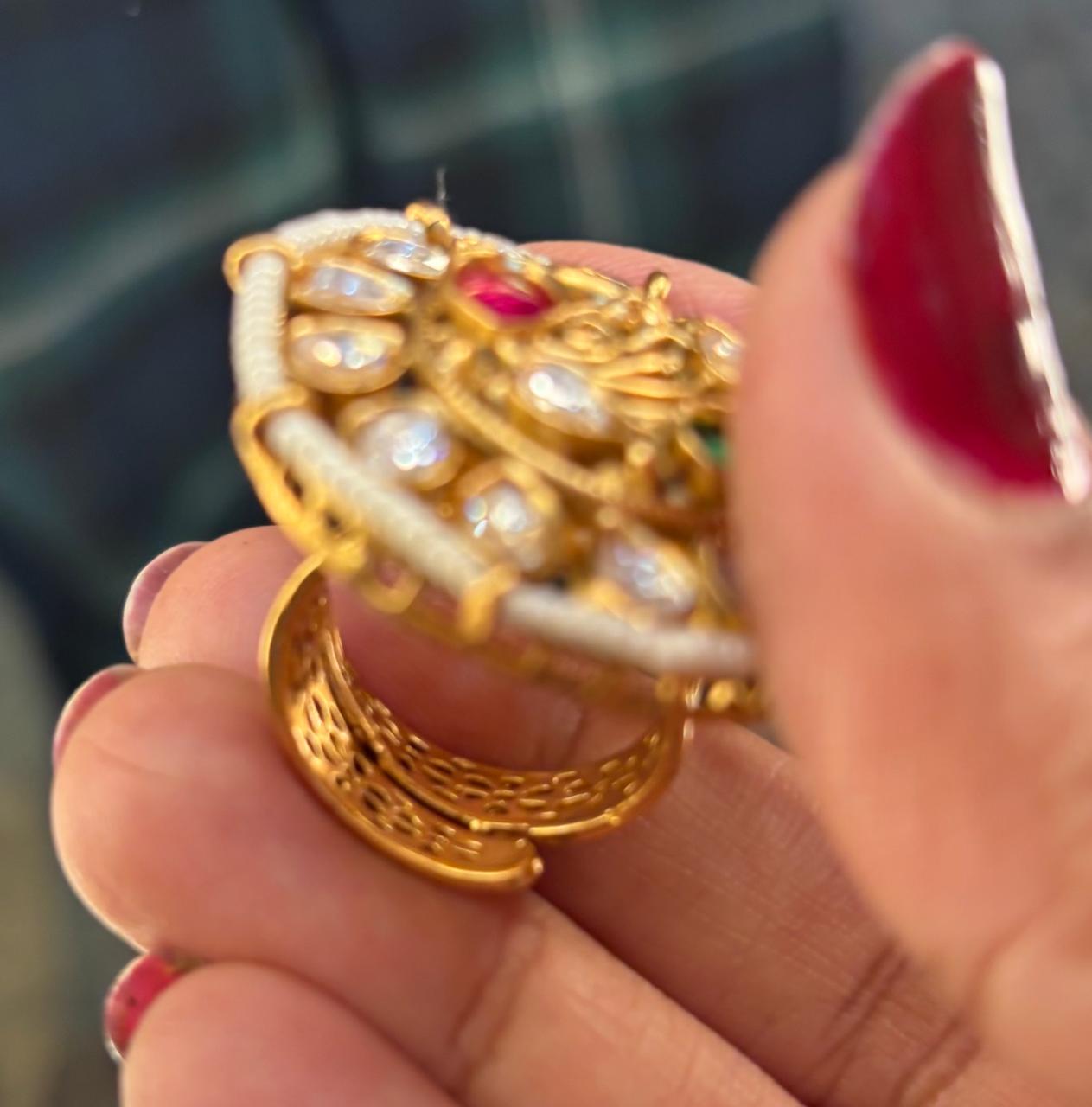 heritage kundan and pearl adjustable  finger Ring