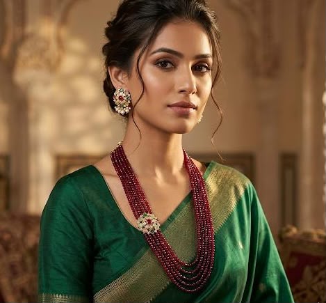 Red Beads Maala Navratan Studs Necklace Set