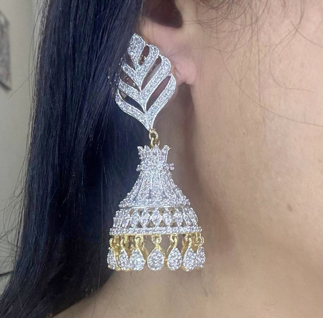 american diamond  jhumka earrings in  gold plating