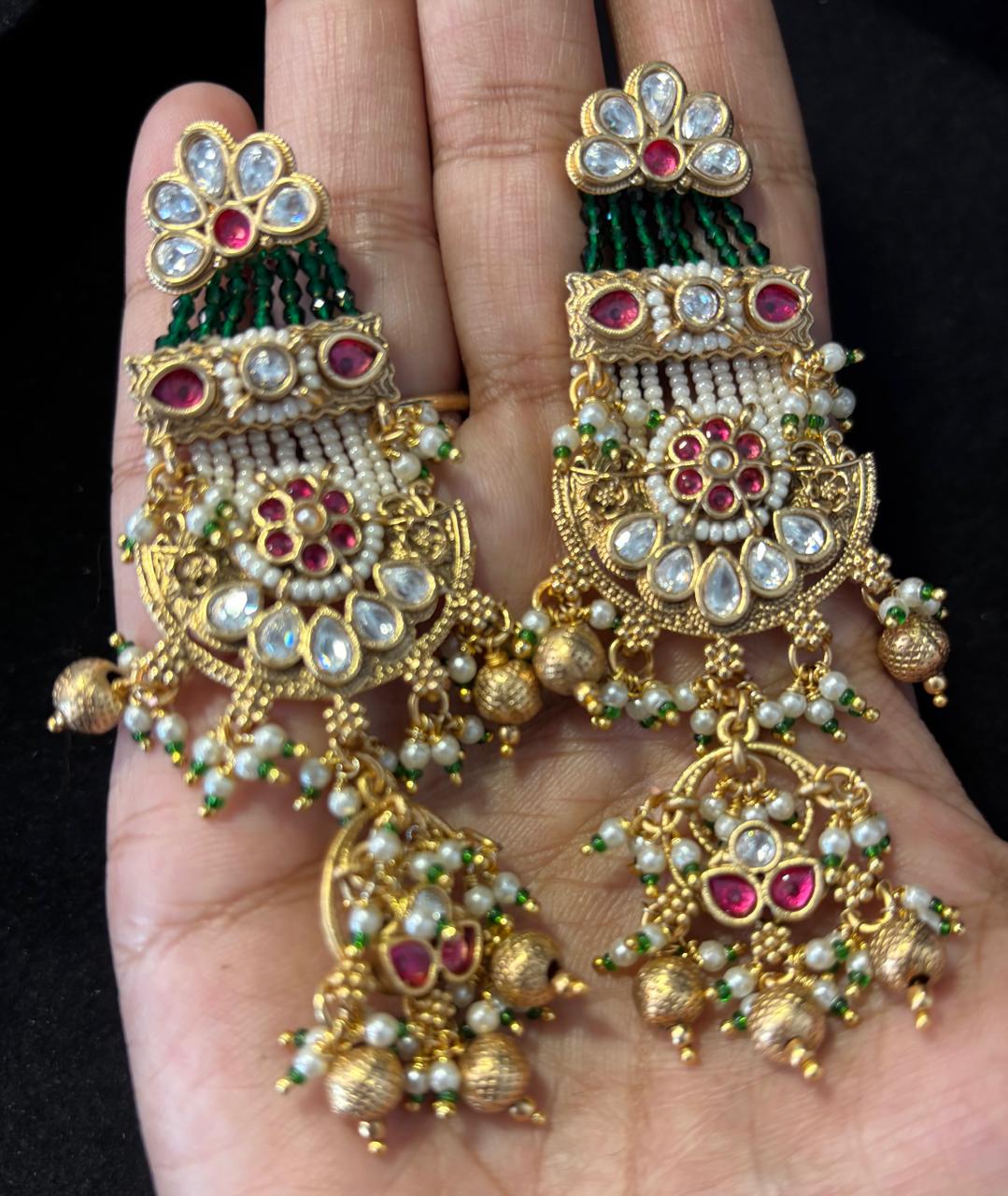 Heritage Rajwada Earrings with beads and pearls and Ruby for the traditional lovers