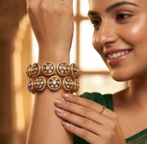 royal Kada Bangles with Kundan, diamonds and meenakari work with clasp to open and close