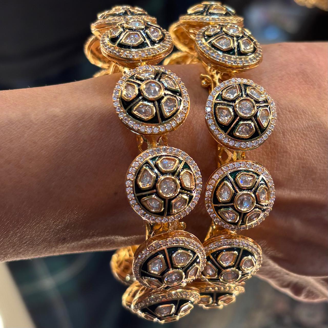 royal Kada Bangles with Kundan, diamonds and meenakari work with clasp to open and close