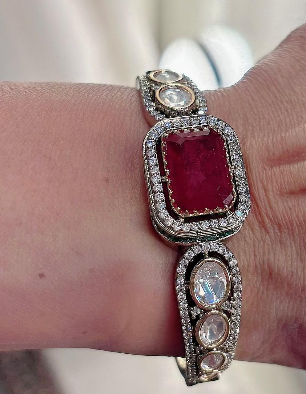 victorian ruby kundan diamond openable bracelet
