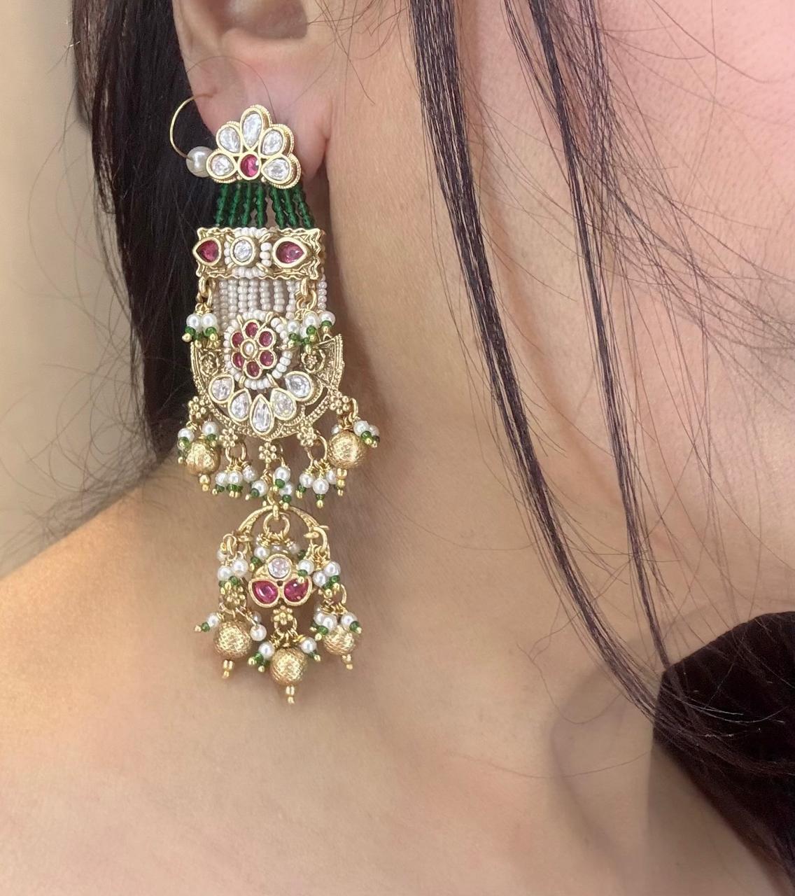 Heritage Rajwada Earrings with beads and pearls and Ruby for the traditional lovers