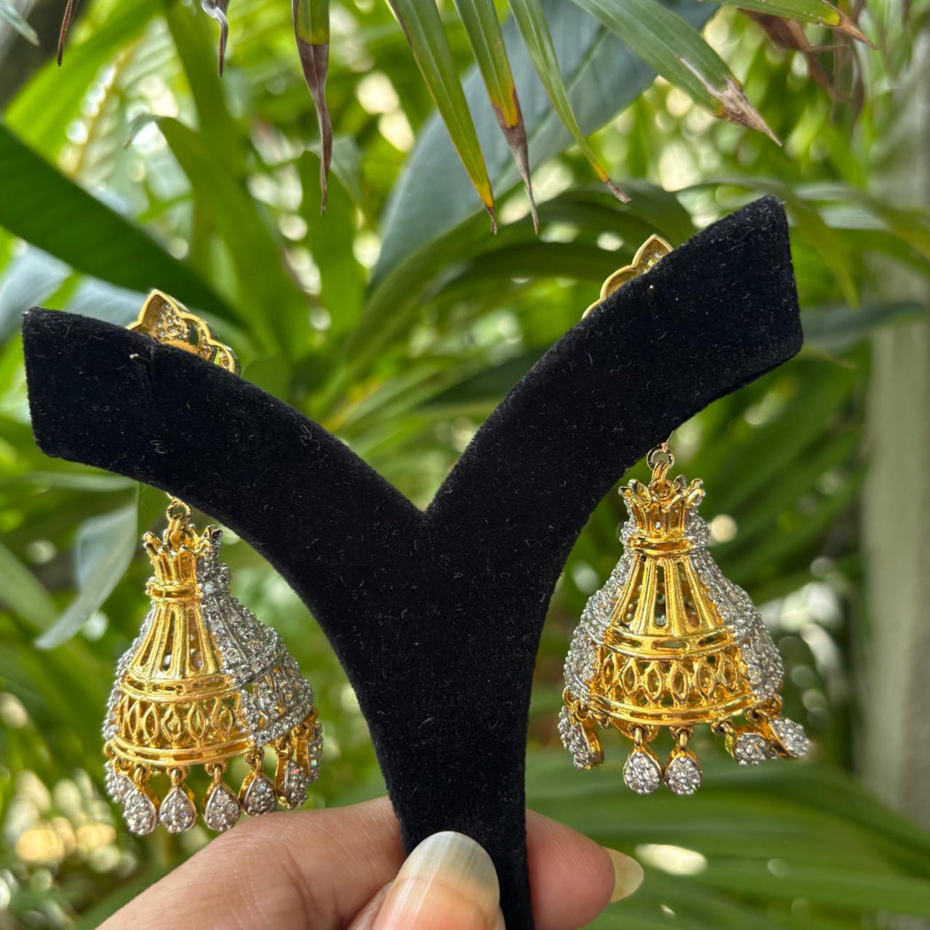 american diamond  jhumka earrings in  gold plating