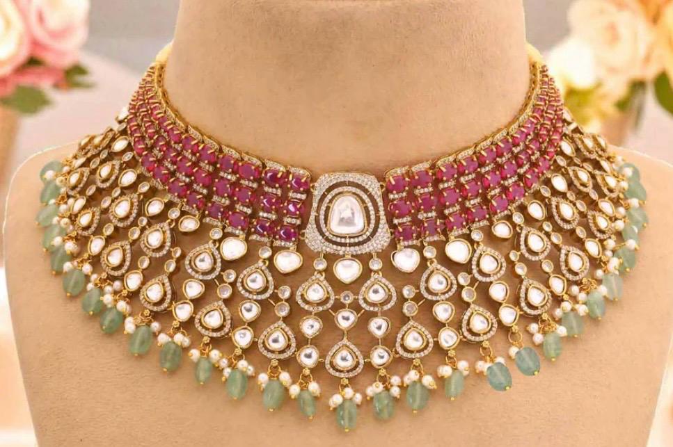 multicolor kundan diamonds victorian bridal necklace set