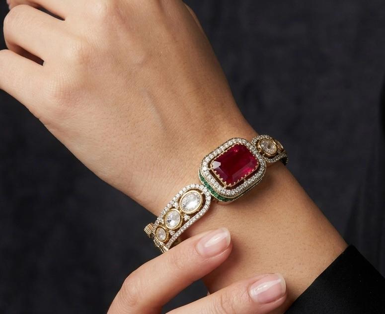 victorian ruby kundan diamond openable bracelet