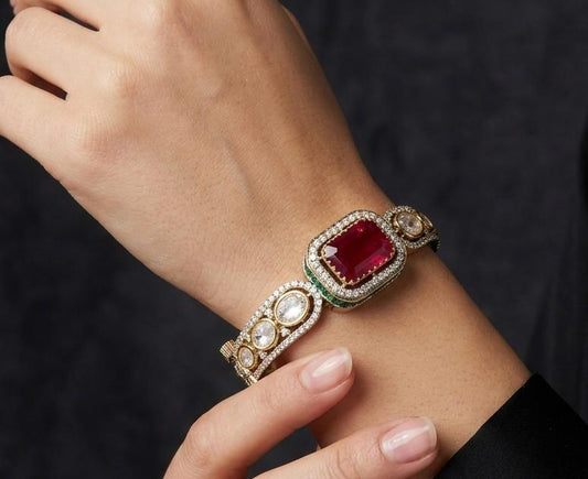 victorian ruby kundan diamond openable bracelet