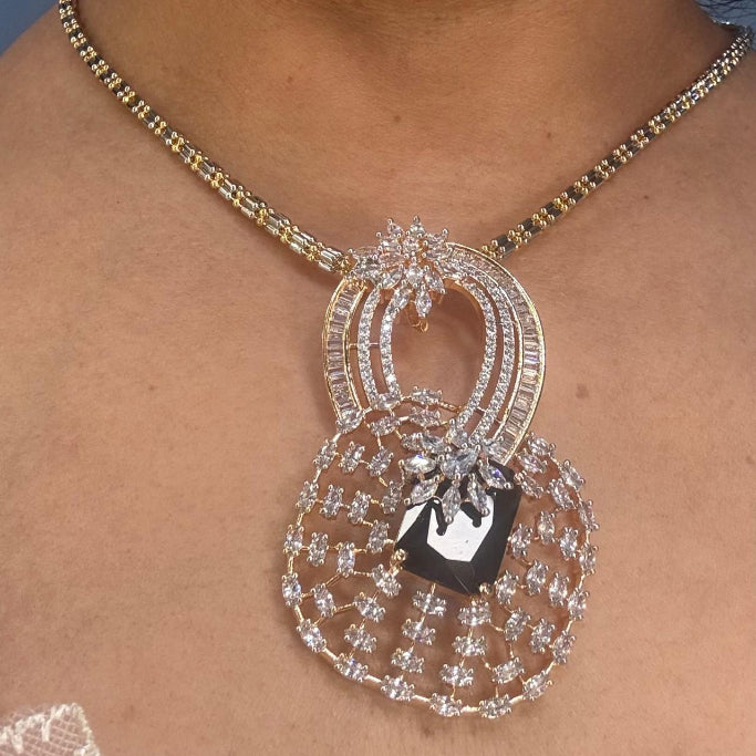 luxury like fine jewellery blue stone and american diamond gold pendant set