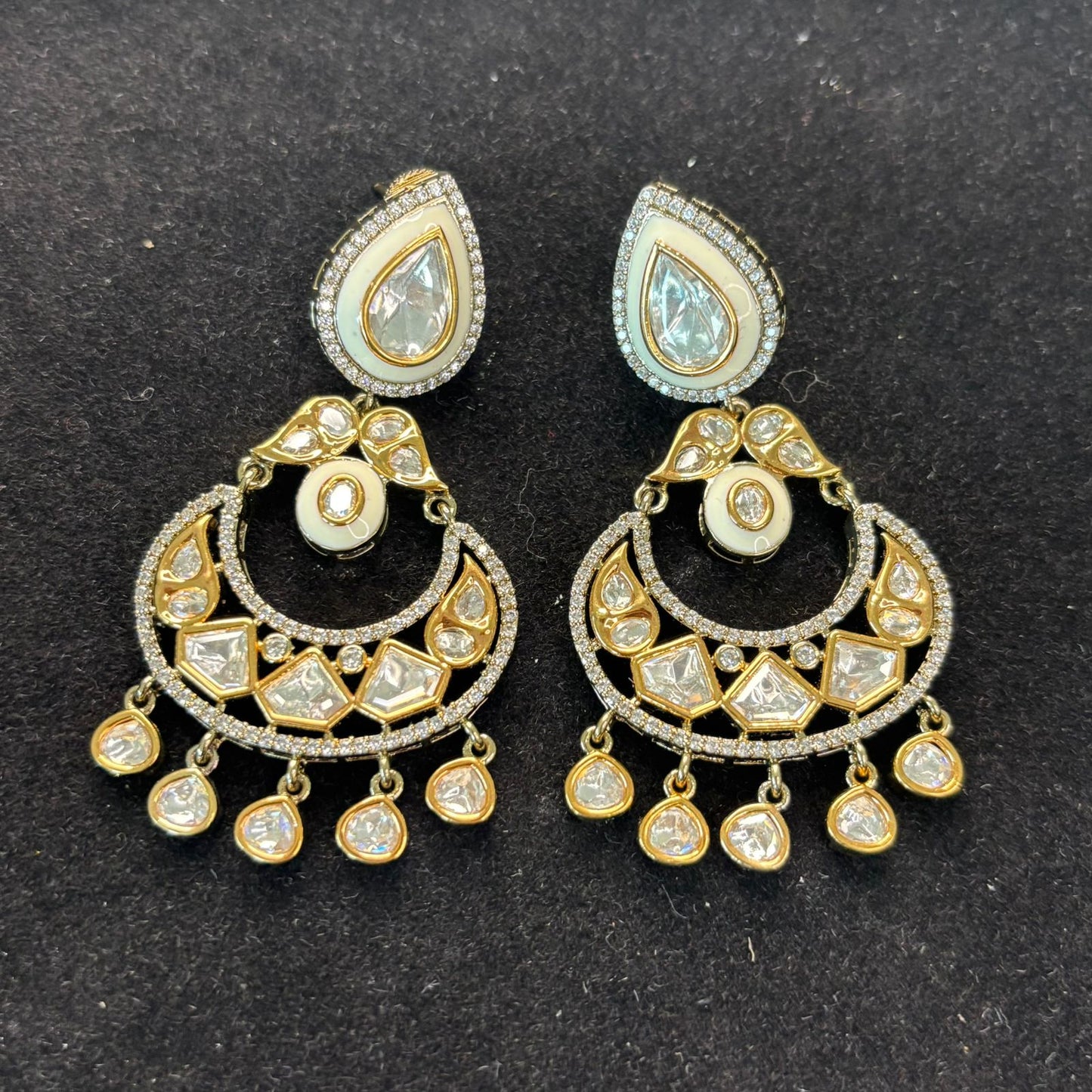 light weight kundan chandbali earrings in different colours in gold tone